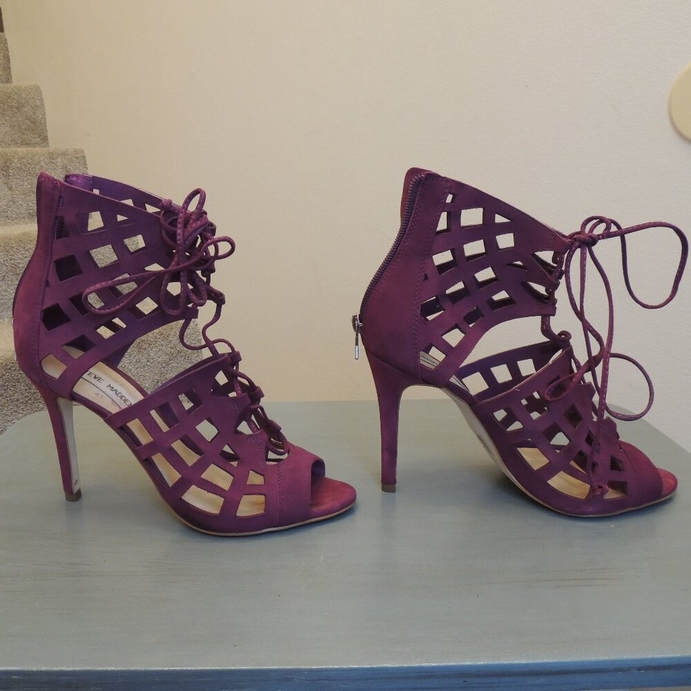 Steve Madden Sedduce Purple Nubuck Lace-Up Cutout Heels Size 8